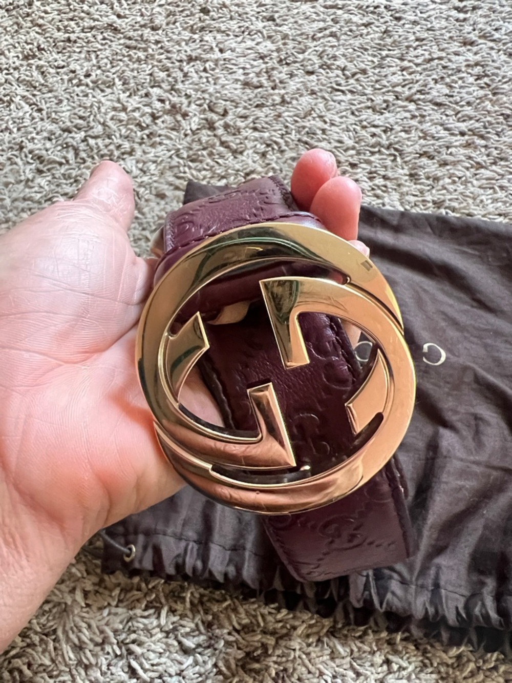 Gucci Burgundy Leather Belt with Double G Buckle - Picture 2 of 8